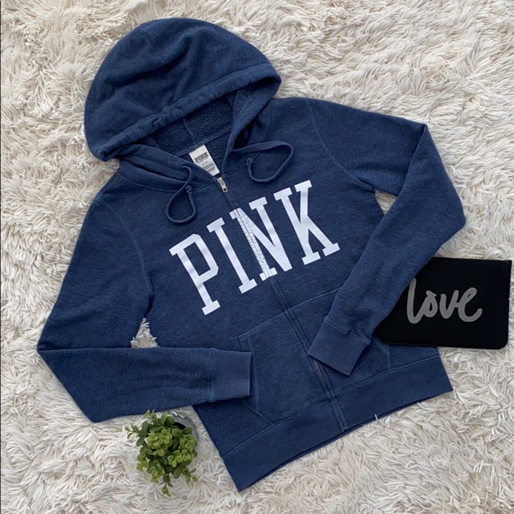 🎉HP🎉 PINK Victoria’s Secret Zip Hoodie 💗 Navy